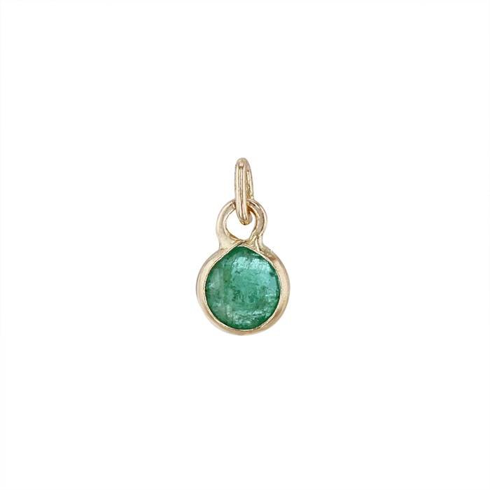 14ky 3.5mm round bezel set charm may birthstone emerald