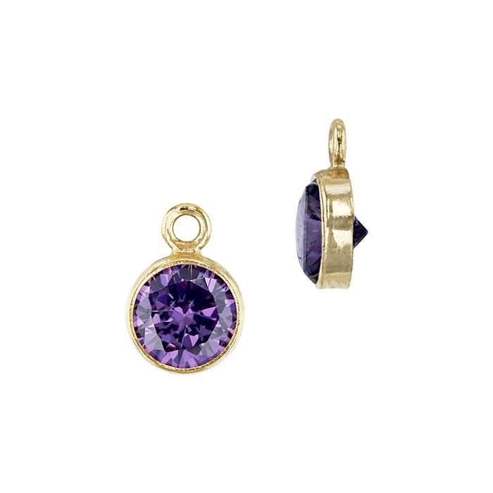 gf 3mm amethyst bezel set cubic zirconia charm