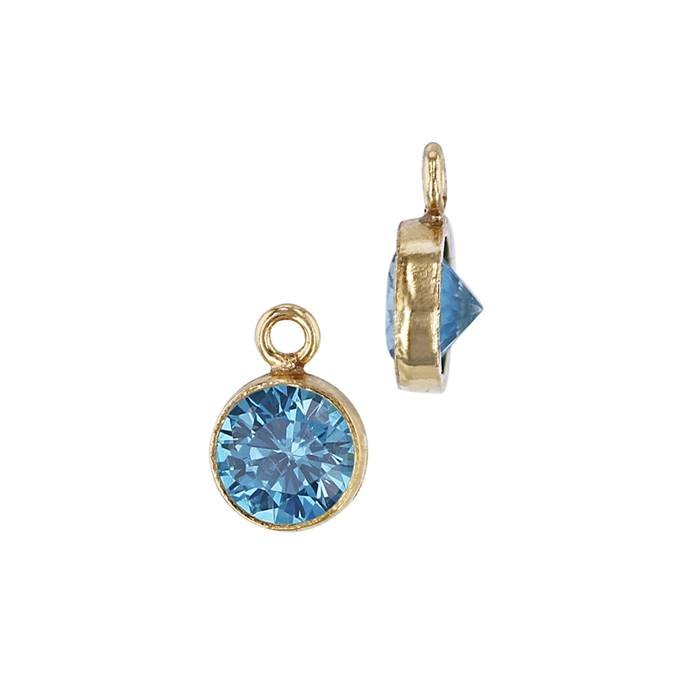 gf 3mm aqua bezel set cubic zirconia charm