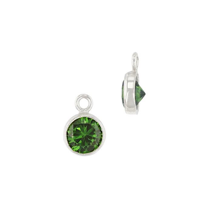 ss 3mm emerald bezel-set cubic zirconia charm