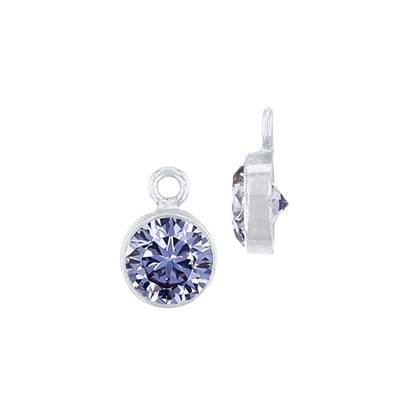 Sterling Silver Light Amethyst Cubic Zirconia Bezel Set Charm