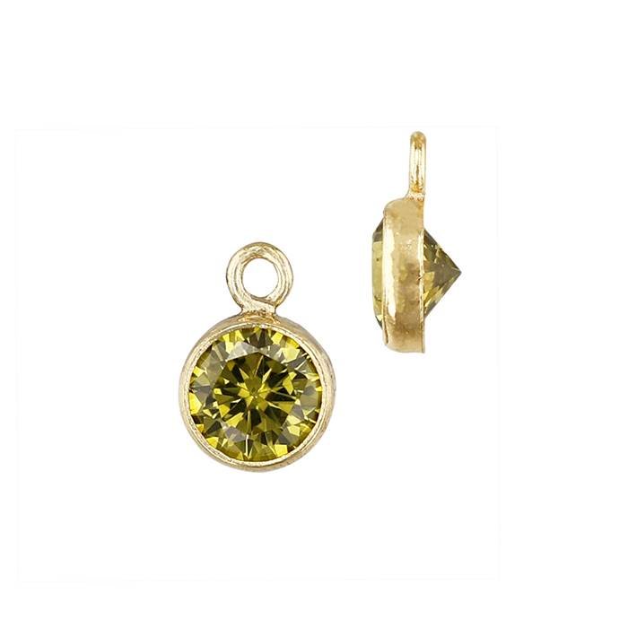 gf 3mm peridot bezel set cubic zirconia charm