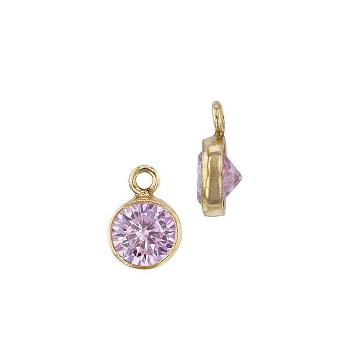 gf 3mm pink bezel set cubic zirconia charm