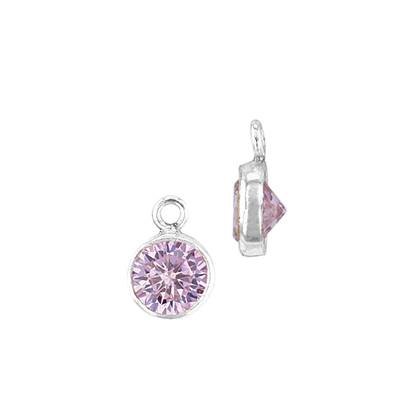 Sterling Silver Pink Cubic Zirconia Bezel Set Charm