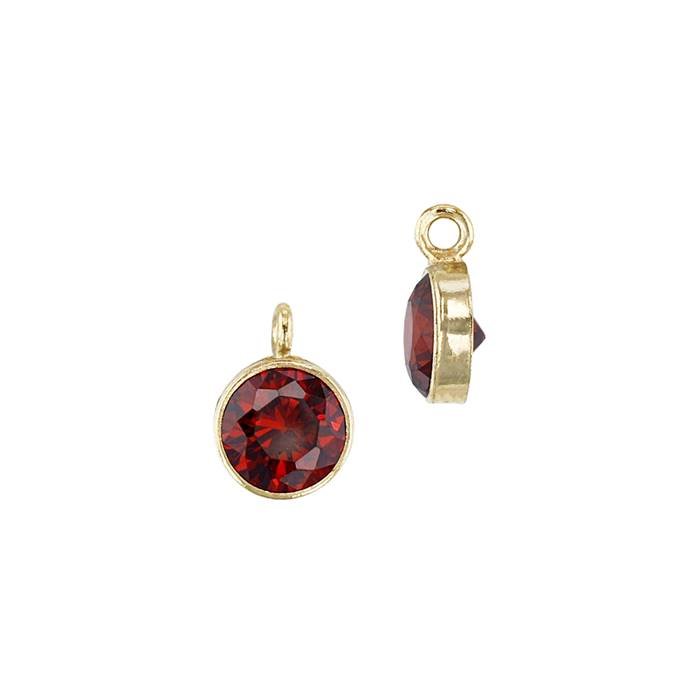 gf 3mm garnet bezel set cubic zirconia charm with perpendicular ring