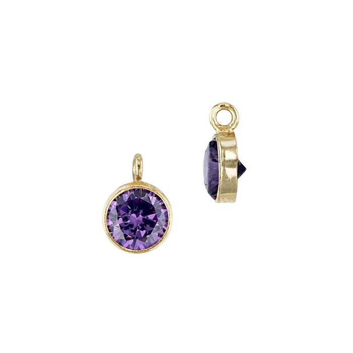 gf 3mm amethyst bezel set cubic zirconia charm with perpendicular ring