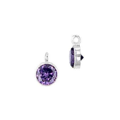 Sterling Silver Amethyst Cubic Zirconia Bezel Set Charm