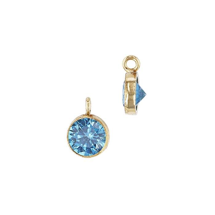 gf 3mm aqua bezel set cubic zirconia charm with perpendicular ring