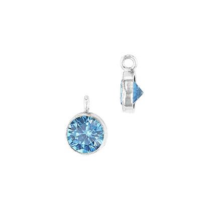 Sterling Silver Aqua Cubic Zirconia Bezel Set Charm