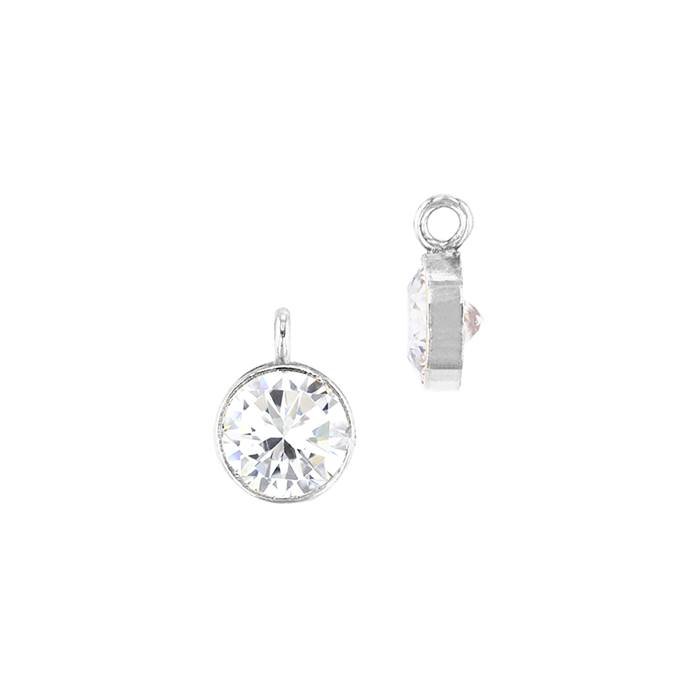 ss 3mm white bezel set cubic zirconia charm with perpendicular ring