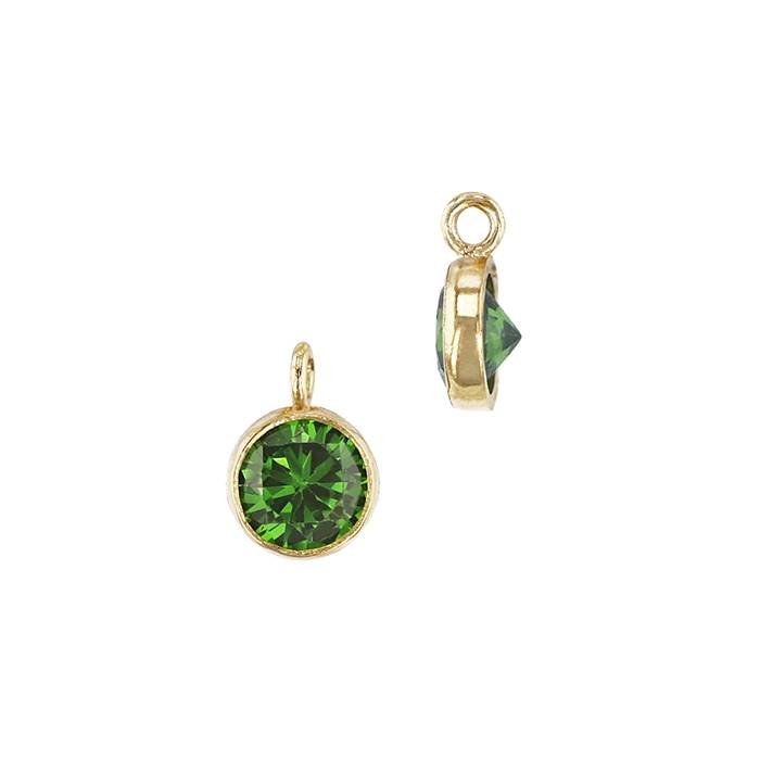 gf 3mm emerald bezel set cubic zirconia charm with perpendicular ring