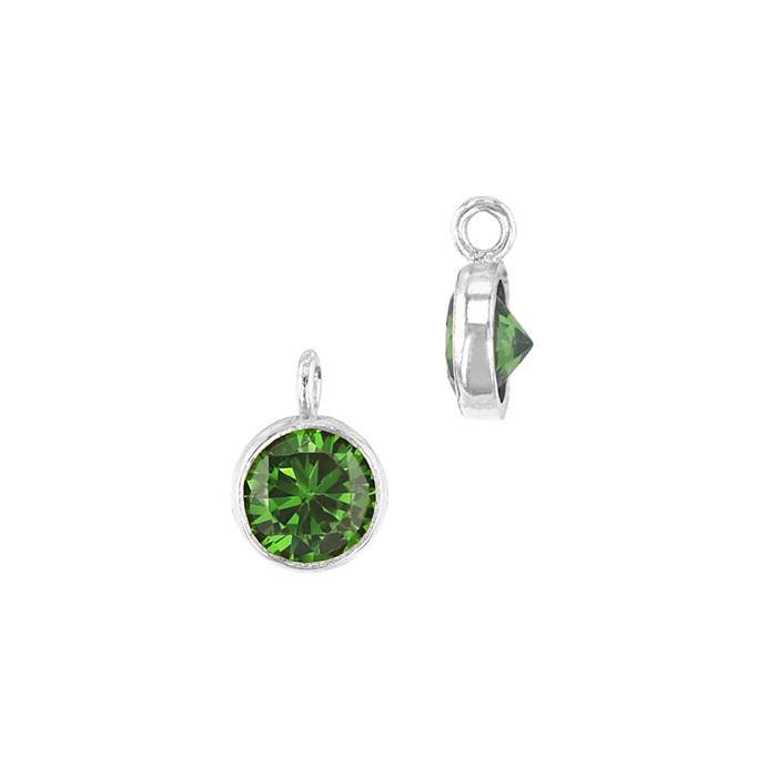 ss 3mm emerald bezel set cubic zirconia charm with perpendicular ring