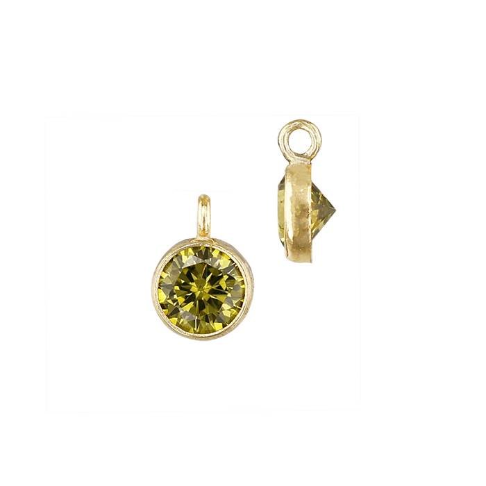 gf 3mm peridot bezel set cubic zirconia charm with perpendicular ring