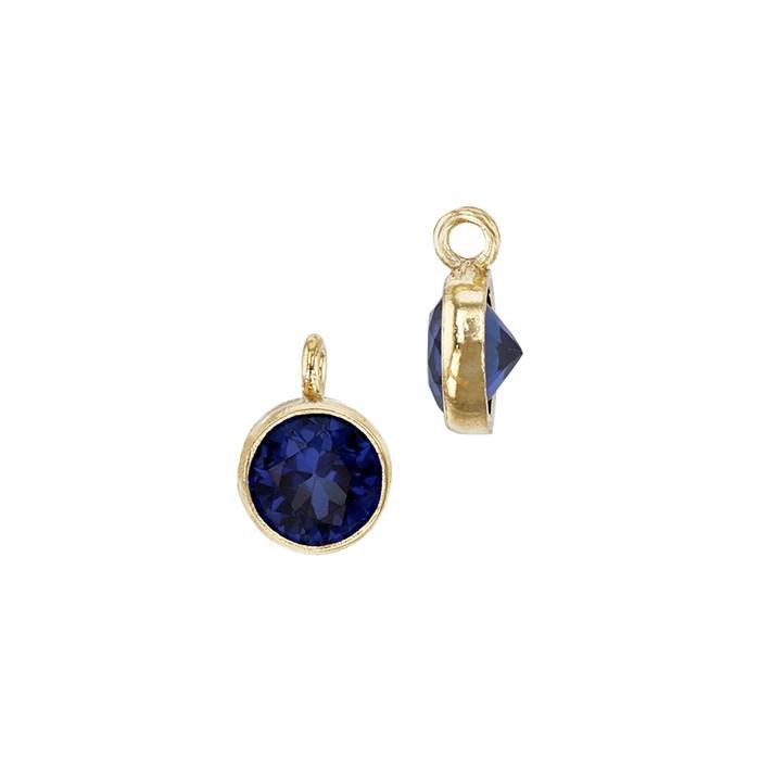 gf 3mm sapphire bezel set cubic zirconia charm with perpendicular ring