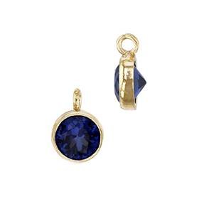 GF 5mm Sapphire Bezel Set Cubic Zirconia Charm With Perpendicular Ring