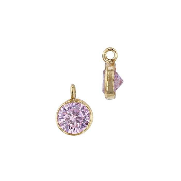 gf 3mm pink bezel set cubic zirconia charm with perpendicular ring