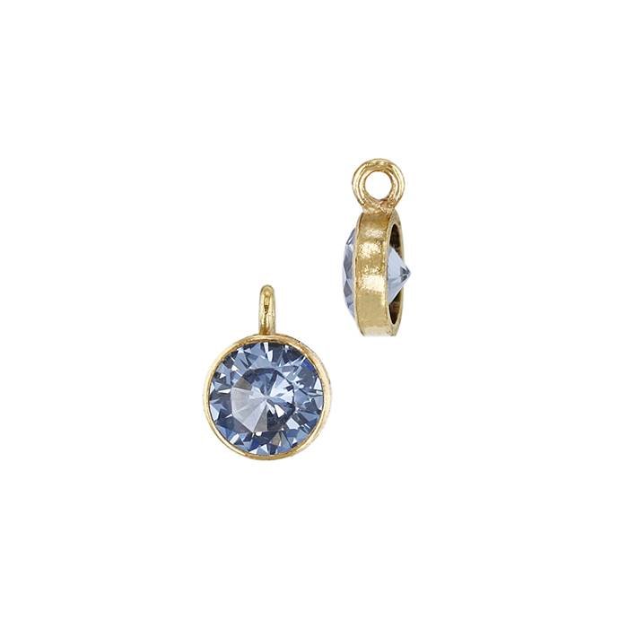 gf 3mm light sapphire bezel set cubic zirconia charm with perpendicular ring