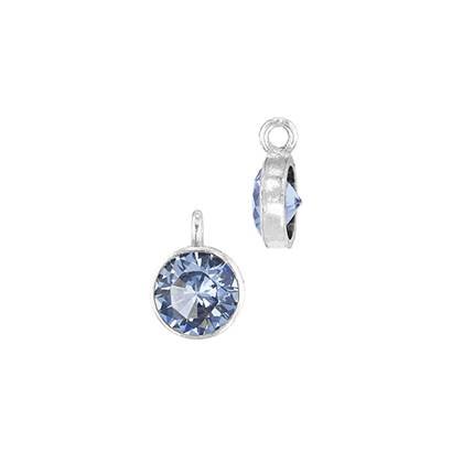 SS 3mm Light Sapphire Bezel Set Cubic Zirconia Charm With Perpendicular Ring