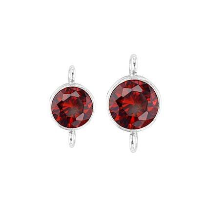 Sterling Silver Garnet Cubic Zirconia Bezel Set Connector With Perpendicular Rin