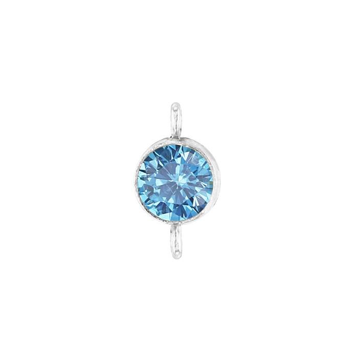 ss 3mm aqua bezel set cubic zirconia connector