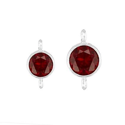 Sterling Silver Red Cubic Zirconia Bezel  Set Connector