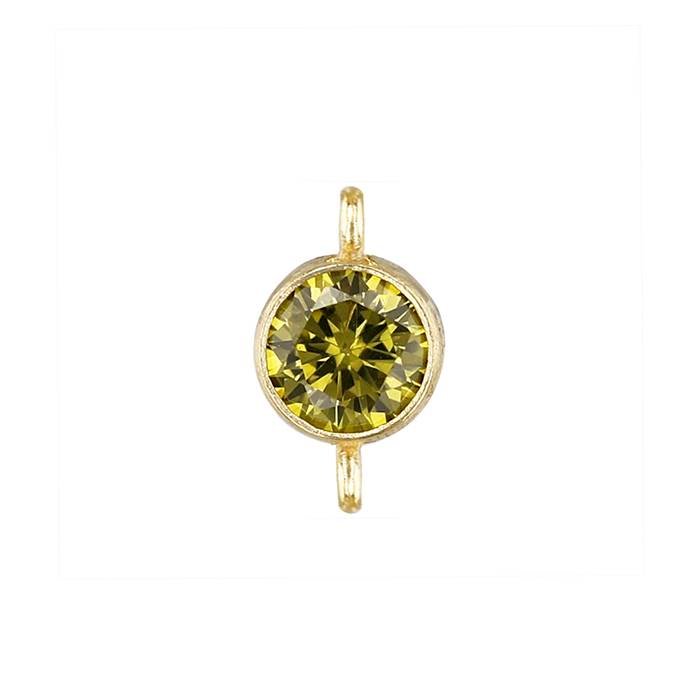 gf 3mm peridot bezel set cubic zirconia connector