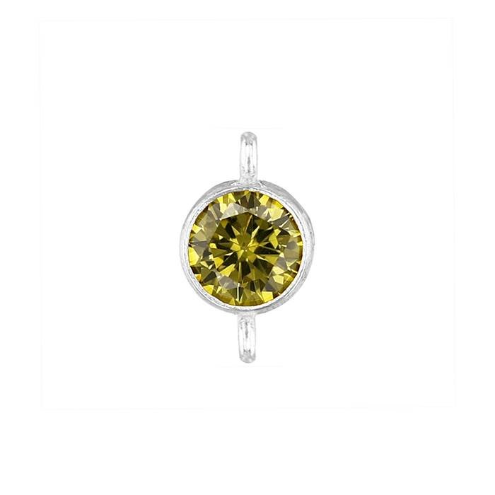 ss 3mm peridot bezel set cubic zirconia connector