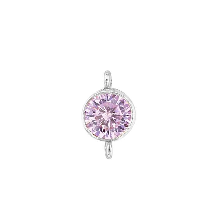 ss 3mm pink bezel set cubic zirconia connector