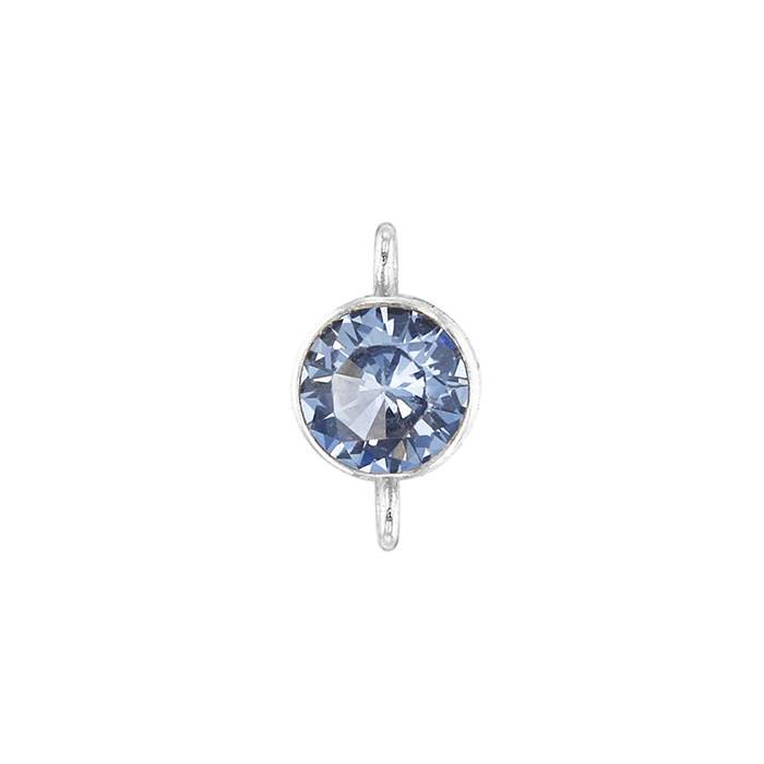 ss 3mm light sapphire bezel set cubic zirconia connector