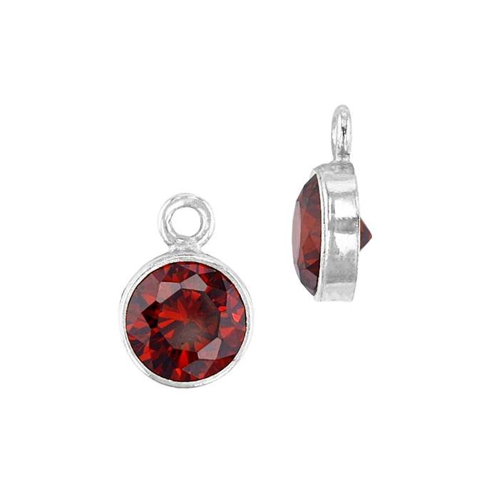 ss 4mm garnet bezel set cubic zirconia charm