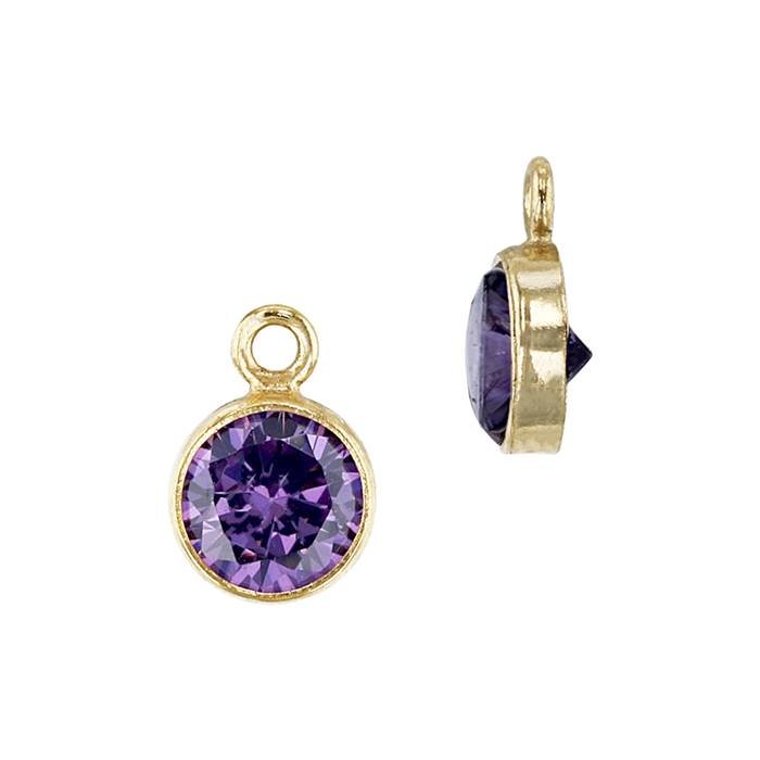 gf 4mm amethyst bezel set cubic zirconia charm