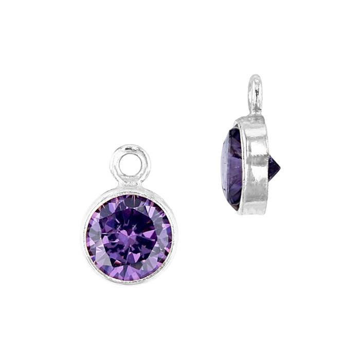 ss 4mm amethyst bezel set cubic zirconia charm