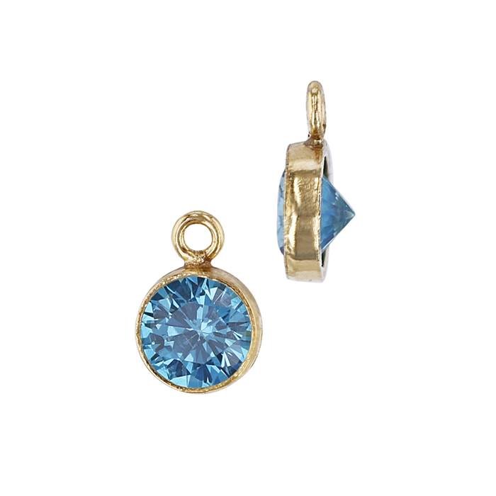 gf 4mm aqua bezel set cubic zirconia charm