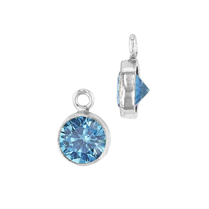 ss 4mm aqua bezel set cubic zirconia charm