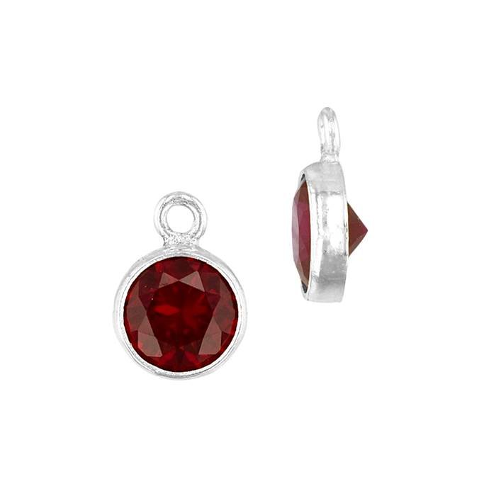 ss 4mm red bezel set cubic zirconia charm