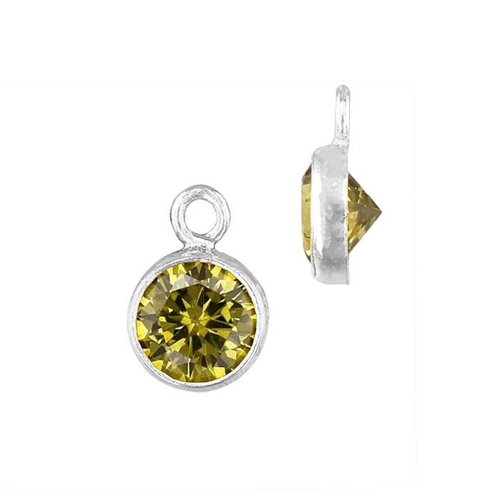 ss 4mm peridot bezel set cubic zirconia charm