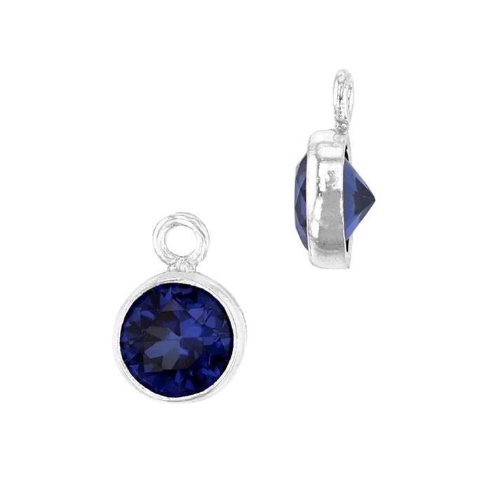 ss 4mm sapphire bezel set cubic zirconia charm