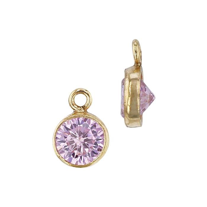 gf 4mm pink bezel set cubic zirconia charm