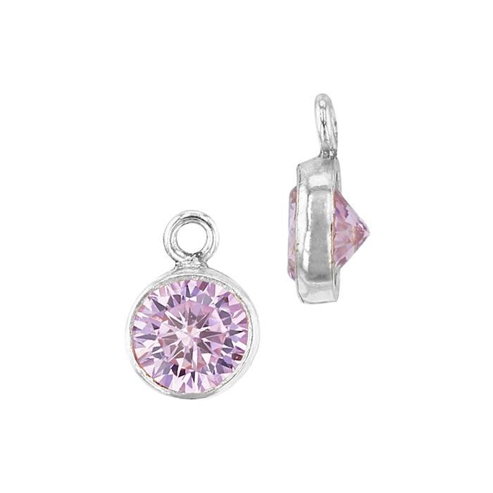 ss 4mm pink bezel set cubic zirconia charm