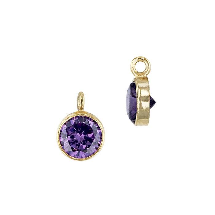 gf 4mm amethyst bezel set cubic zirconia charm with perpendicular ring