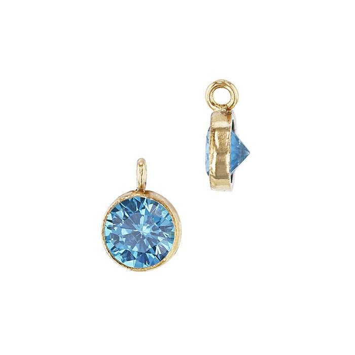 gf 4mm aqua bezel set cubic zirconia charm with perpendicular ring