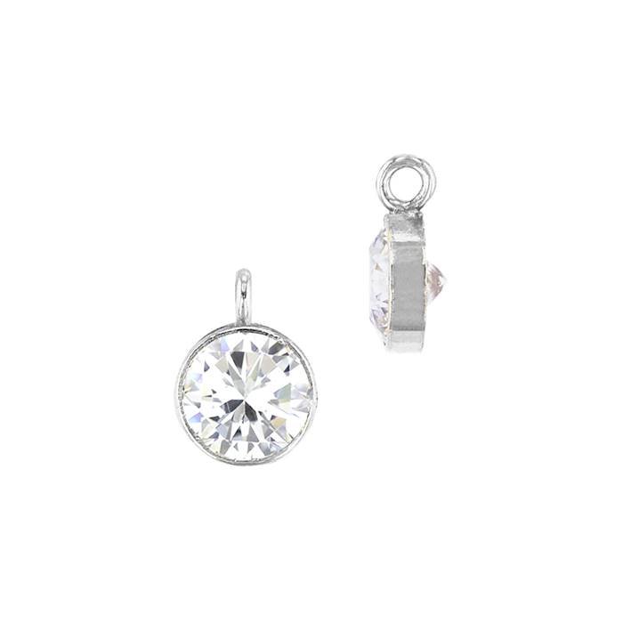 ss 4mm white bezel set cubic zirconia charm with perpendicular ring