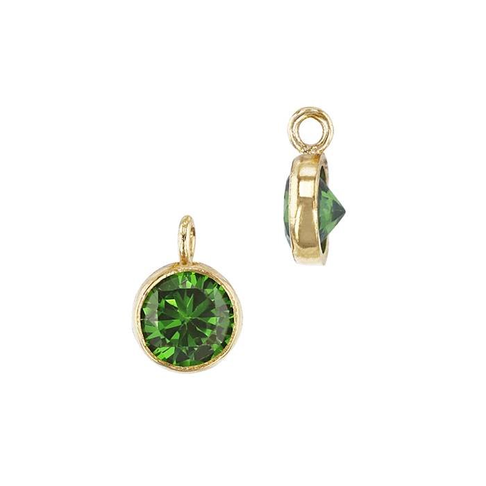 gf 4mm emerald bezel set cubic zirconia charm with perpendicular ring