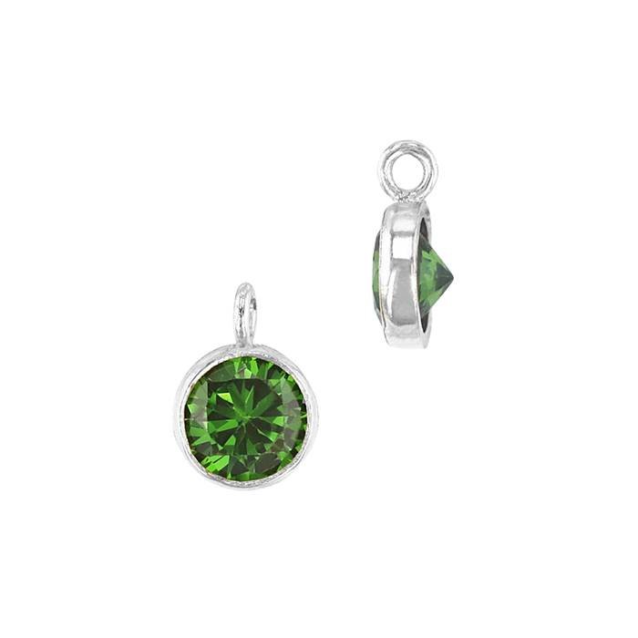 ss 4mm emerald bezel set cubic zirconia charm with perpendicular ring