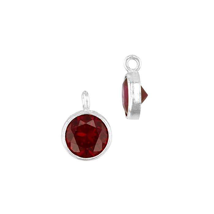 ss 4mm red bezel set cubic zirconia charm with perpendicular ring