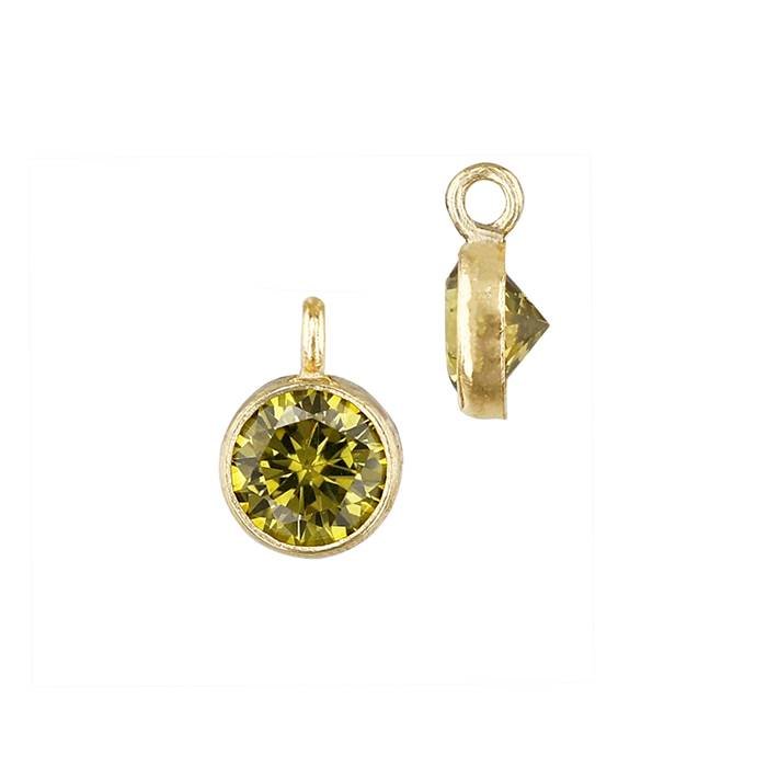 gf 4mm peridot bezel set cubic zirconia charm with perpendicular ring