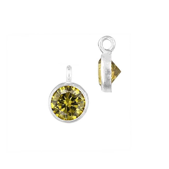 ss 4mm peridot bezel set cubic zirconia charm with perpendicular ring