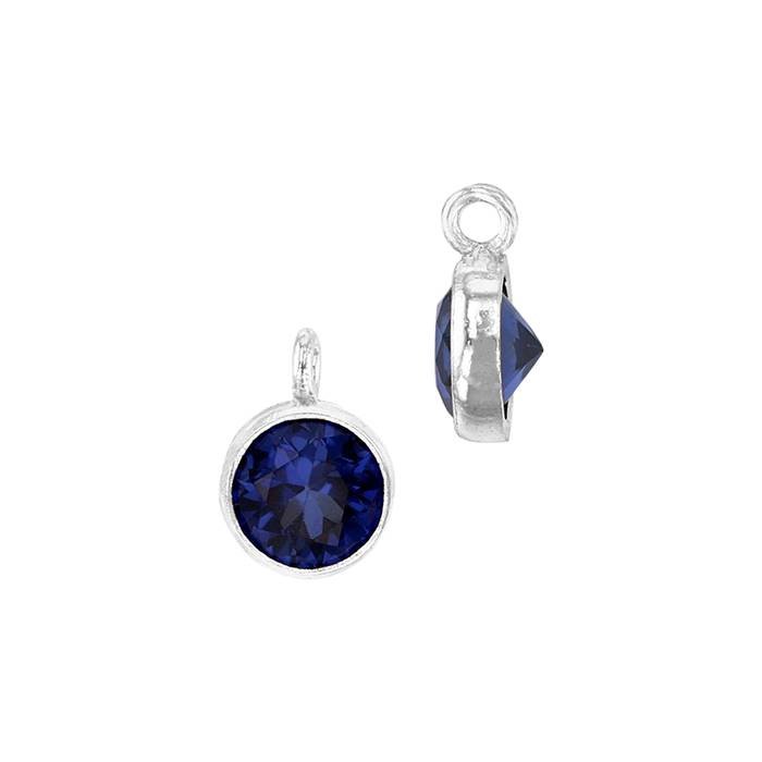 ss 4mm sapphire bezel set cubic zirconia charm with perpendicular ring