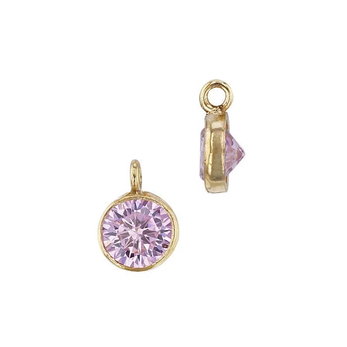 gf 4mm pink bezel set cubic zirconia charm with perpendicular ring