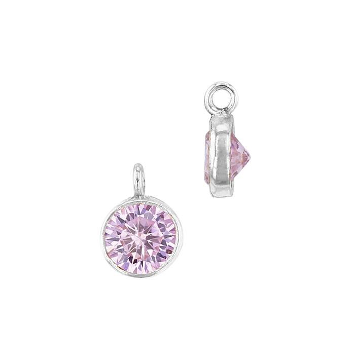 ss 4mm pink bezel set cubic zirconia charm with perpendicular ring